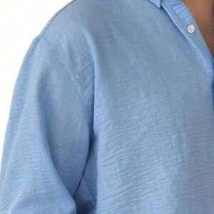 ملابس علوية رجالي أزرق سادة كاجوال بأكمام طويلة، ملابس علوية موضة بسيط للاستخدام الخارجي والترفيه، ملابس علوية علوي كاجوال، كاجوال أنيق