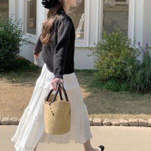 DAZY كنزة نسائية فضفاضة برقبة دائرية بنقشة نقاط كاجوال، للخريف والشتاء، أكمام طويلة، ملابس نسائية خريفية لطيفة