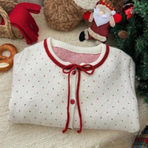 DAZY كنزة نسائية فضفاضة برقبة دائرية بنقشة نقاط كاجوال، للخريف والشتاء، أكمام طويلة، ملابس نسائية خريفية لطيفة