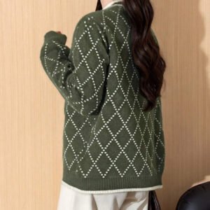 Alicedudu كارديجان نسائي فضفاض بنقشة ماسية محبوكة بأسلوب كاجوال ريترو، للخريف والشتاء