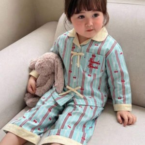 Dazy Kids بيجامة أطفال بنات بياقة مخططة وأكمام طويلة للصيف