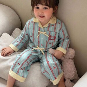 Dazy Kids بيجامة أطفال بنات بياقة مخططة وأكمام طويلة للصيف