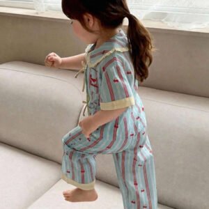 Dazy Kids بيجامة أطفال بنات بياقة مخططة وأكمام طويلة للصيف