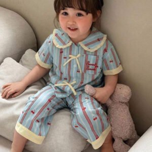 Dazy Kids بيجامة أطفال بنات بياقة مخططة وأكمام طويلة للصيف