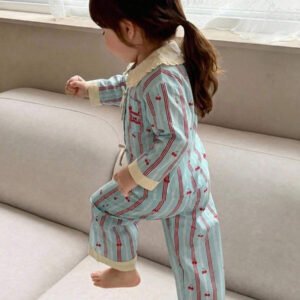 Dazy Kids بيجامة أطفال بنات بياقة مخططة وأكمام طويلة للصيف