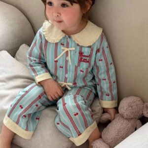 Dazy Kids بيجامة أطفال بنات بياقة مخططة وأكمام طويلة للصيف