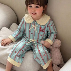 Dazy Kids بيجامة أطفال بنات بياقة مخططة وأكمام طويلة للصيف