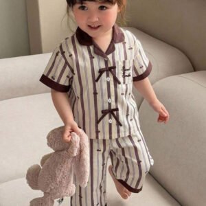 Dazy Kids بيجامة أطفال بنات بياقة مخططة وأكمام طويلة للصيف