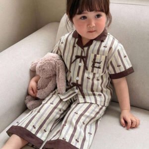 Dazy Kids بيجامة أطفال بنات بياقة مخططة وأكمام طويلة للصيف