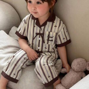 Dazy Kids بيجامة أطفال بنات بياقة مخططة وأكمام طويلة للصيف