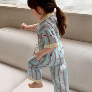 Dazy Kids بيجامة أطفال بنات بياقة مخططة وأكمام طويلة للصيف