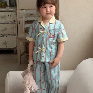 Dazy Kids بيجامة أطفال بنات بياقة مخططة وأكمام طويلة للصيف