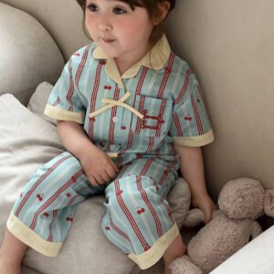 Dazy Kids بيجامة أطفال بنات بياقة مخططة وأكمام طويلة للصيف