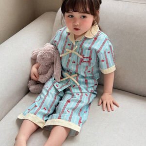 Dazy Kids بيجامة أطفال بنات بياقة مخططة وأكمام طويلة للصيف
