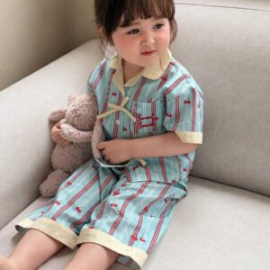 Dazy Kids بيجامة أطفال بنات بياقة مخططة وأكمام طويلة للصيف