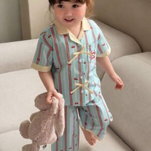 Dazy Kids بيجامة أطفال بنات بياقة مخططة وأكمام طويلة للصيف