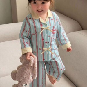 Dazy Kids بيجامة أطفال بنات بياقة مخططة وأكمام طويلة للصيف