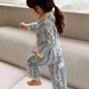 Dazy Kids بيجامة أطفال بنات بياقة مخططة وأكمام طويلة للصيف