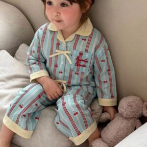 Dazy Kids بيجامة أطفال بنات بياقة مخططة وأكمام طويلة للصيف