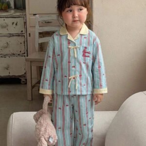 Dazy Kids بيجامة أطفال بنات بياقة مخططة وأكمام طويلة للصيف