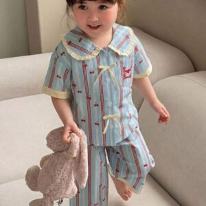 Dazy Kids بيجامة أطفال بنات بياقة مخططة وأكمام طويلة للصيف