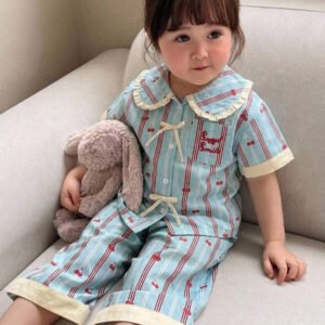 Dazy Kids بيجامة أطفال بنات بياقة مخططة وأكمام طويلة للصيف