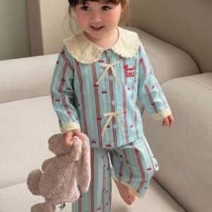 Dazy Kids بيجامة أطفال بنات بياقة مخططة وأكمام طويلة للصيف