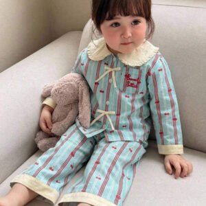 Dazy Kids بيجامة أطفال بنات بياقة مخططة وأكمام طويلة للصيف