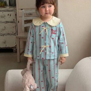 Dazy Kids بيجامة أطفال بنات بياقة مخططة وأكمام طويلة للصيف