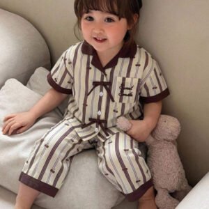 Dazy Kids بيجامة أطفال بنات بياقة مخططة وأكمام طويلة للصيف