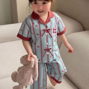 Dazy Kids بيجامة أطفال بنات بياقة مخططة وأكمام طويلة للصيف