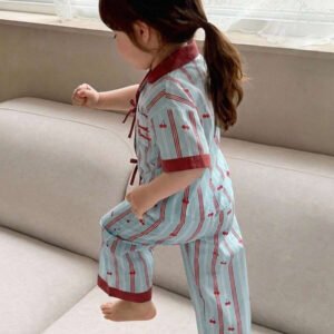 Dazy Kids بيجامة أطفال بنات بياقة مخططة وأكمام طويلة للصيف