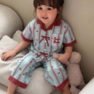 Dazy Kids بيجامة أطفال بنات بياقة مخططة وأكمام طويلة للصيف