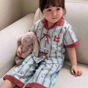 Dazy Kids بيجامة أطفال بنات بياقة مخططة وأكمام طويلة للصيف