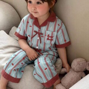 Dazy Kids بيجامة أطفال بنات بياقة مخططة وأكمام طويلة للصيف