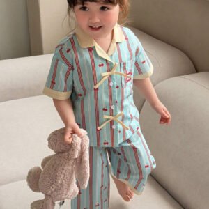 Dazy Kids بيجامة أطفال بنات بياقة مخططة وأكمام طويلة للصيف