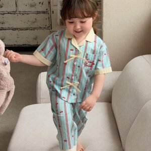 Dazy Kids بيجامة أطفال بنات بياقة مخططة وأكمام طويلة للصيف