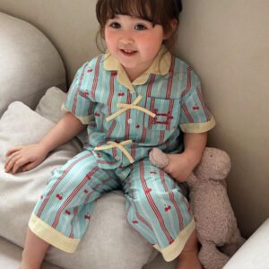 Dazy Kids بيجامة أطفال بنات بياقة مخططة وأكمام طويلة للصيف