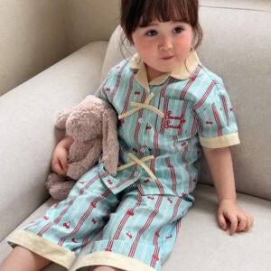 Dazy Kids بيجامة أطفال بنات بياقة مخططة وأكمام طويلة للصيف