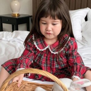 Hapijoa طقم ملابس منزلية كاجوال للبنات الصغيرات مكون من قطعتين، بنمط المربعات، ملابس خريفية للأطفال الصغار، عيد الميلاد