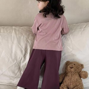 Dazy Kids طقم ملابس منزلية للخريف للبنات الرضع من قطعتين: تي شيرت كاجوال برقبة دائرية وطبعة كرتونية + بنطال طويل كاجوال بلون سادة