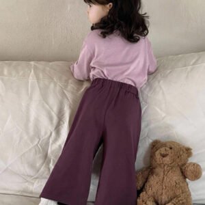 Dazy Kids طقم ملابس منزلية للخريف للبنات الرضع من قطعتين: تي شيرت كاجوال برقبة دائرية وطبعة كرتونية + بنطال طويل كاجوال بلون سادة