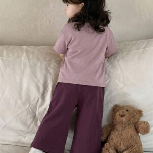 Dazy Kids طقم ملابس منزلية للخريف للبنات الرضع من قطعتين: تي شيرت كاجوال برقبة دائرية وطبعة كرتونية + بنطال طويل كاجوال بلون سادة