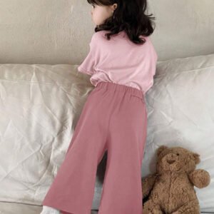 Dazy Kids طقم ملابس منزلية للخريف للبنات الرضع من قطعتين: تي شيرت كاجوال برقبة دائرية وطبعة كرتونية + بنطال طويل كاجوال بلون سادة
