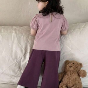 Dazy Kids طقم ملابس منزلية للخريف للبنات الرضع من قطعتين: تي شيرت كاجوال برقبة دائرية وطبعة كرتونية + بنطال طويل كاجوال بلون سادة