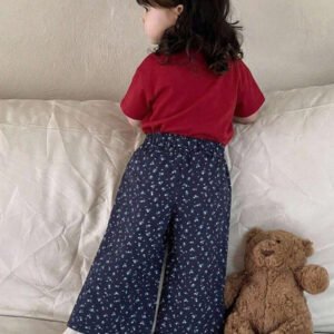Dazy Kids طقم ملابس منزلية للخريف للبنات الرضع من قطعتين: تي شيرت كاجوال برقبة دائرية وطبعة كرتونية + بنطال طويل كاجوال بلون سادة