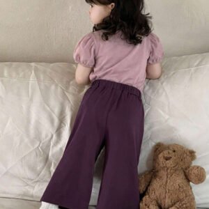 Dazy Kids طقم ملابس منزلية للخريف للبنات الرضع من قطعتين: تي شيرت كاجوال برقبة دائرية وطبعة كرتونية + بنطال طويل كاجوال بلون سادة