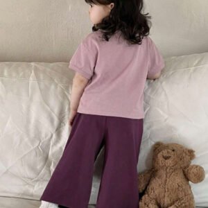 Dazy Kids طقم ملابس منزلية للخريف للبنات الرضع من قطعتين: تي شيرت كاجوال برقبة دائرية وطبعة كرتونية + بنطال طويل كاجوال بلون سادة