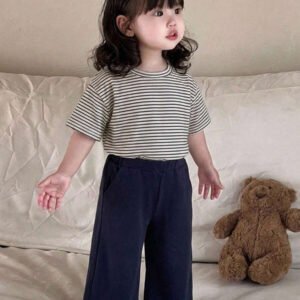 Dazy Kids طقم ملابس منزلية للخريف للبنات الرضع من قطعتين: تي شيرت كاجوال برقبة دائرية وطبعة كرتونية + بنطال طويل كاجوال بلون سادة