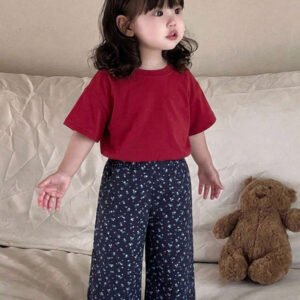 Dazy Kids طقم ملابس منزلية للخريف للبنات الرضع من قطعتين: تي شيرت كاجوال برقبة دائرية وطبعة كرتونية + بنطال طويل كاجوال بلون سادة